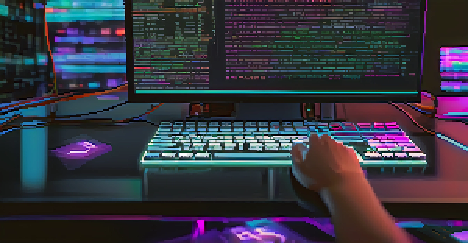 A close-up of a computer screen showing Ethereum Improvement Proposals in a code editor, with hands typing on the keyboard in a dimly lit environment.