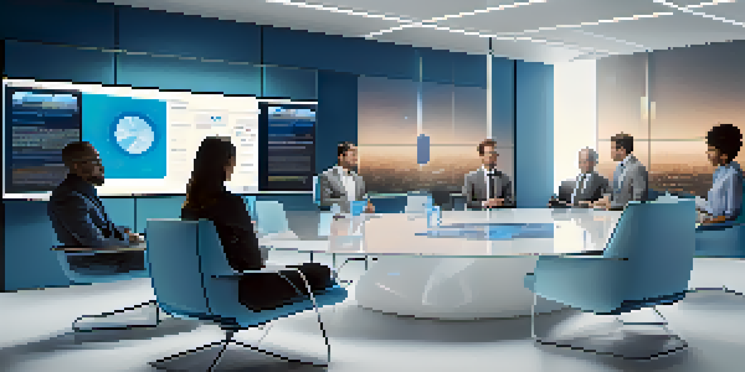 A modern insurance office with professionals discussing smart contracts displayed on a holographic interface, illuminated by natural light.