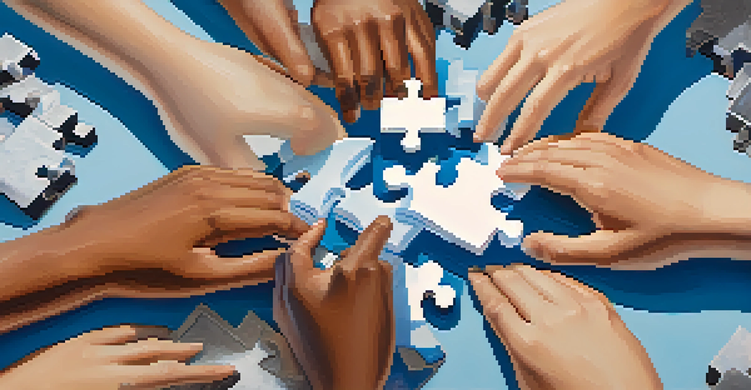 Close-up of hands assembling puzzle pieces representing diverse stakeholders in decentralized governance.