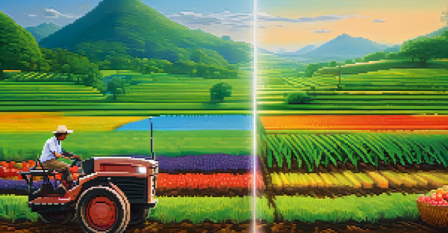 A digital interface illustrating fair trade transparency with a farmer and a blockchain ledger.