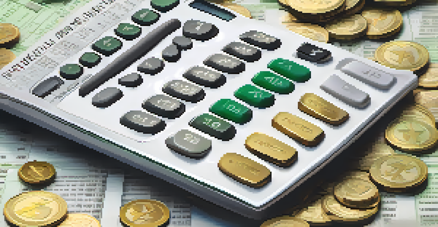 Ethereum coins on a calculator with tax forms and a pen in the background.