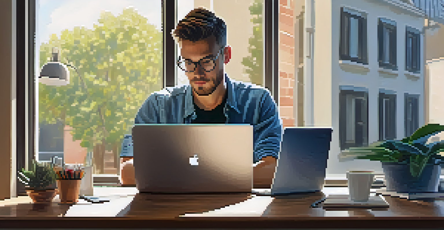 A person at a desk studying Ethereum staking strategies on a laptop, with a bright and organized workspace.