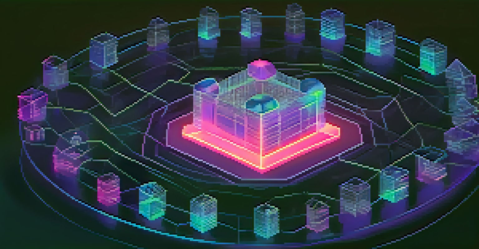An artistic depiction of blockchain security, featuring a digital fortress with glowing locks and shields, set against a deep blue and purple gradient background.
