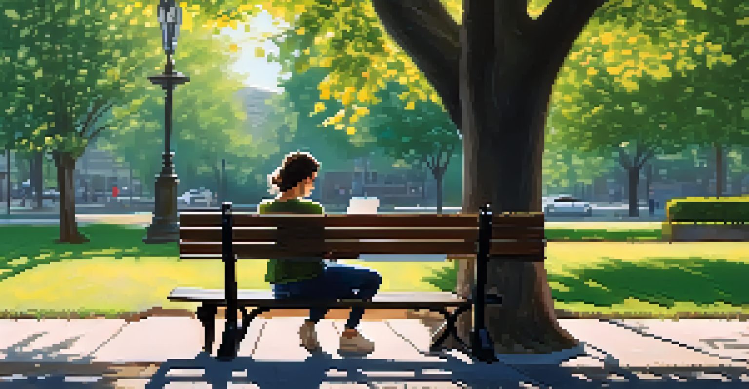 An individual working on a laptop in a serene outdoor park setting.