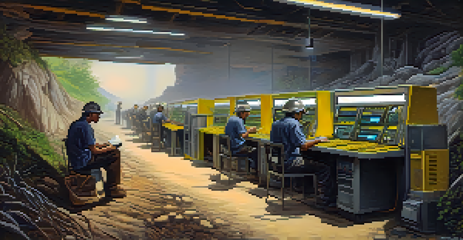 A visual comparison of Ethereum's mining process and the new staking model, with contrasting environments and colors.