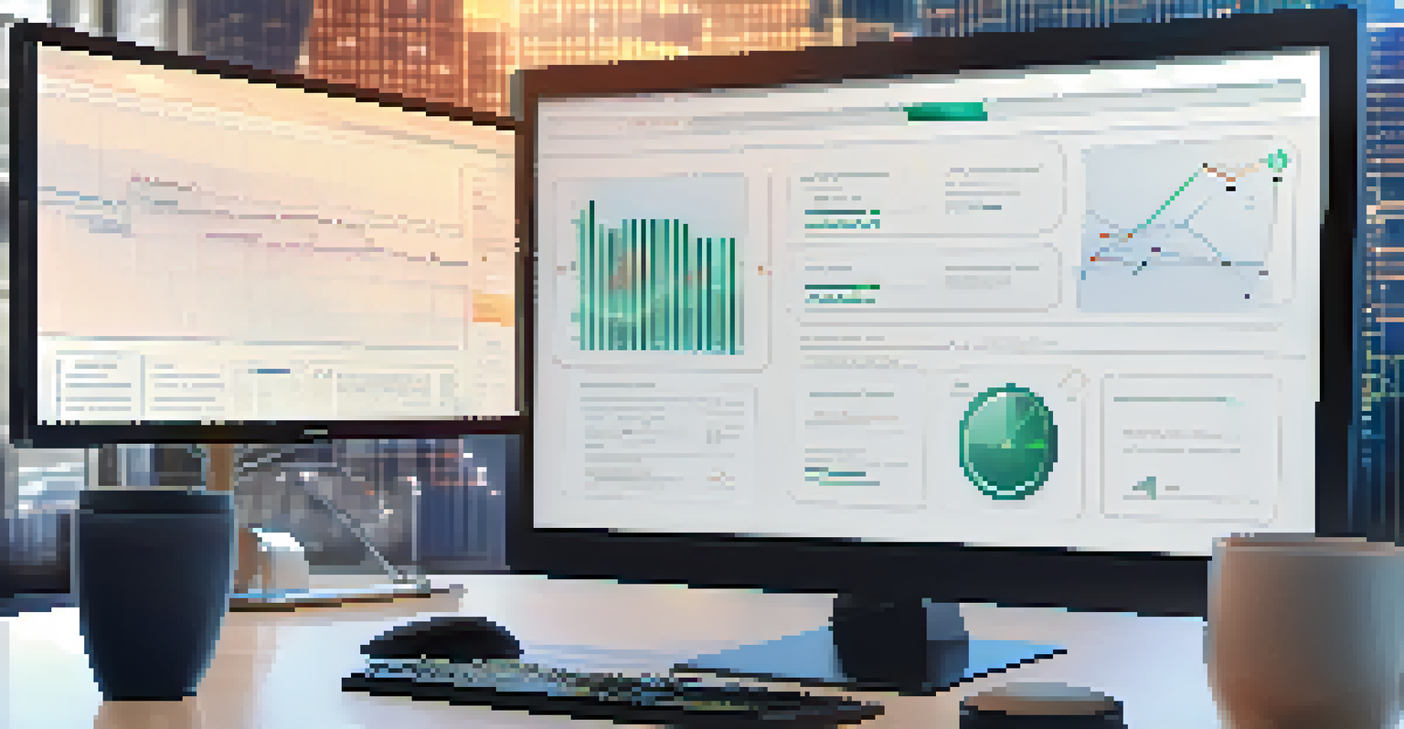 A close-up of a computer screen showing a blockchain interface with smart contracts, set in a modern office environment.