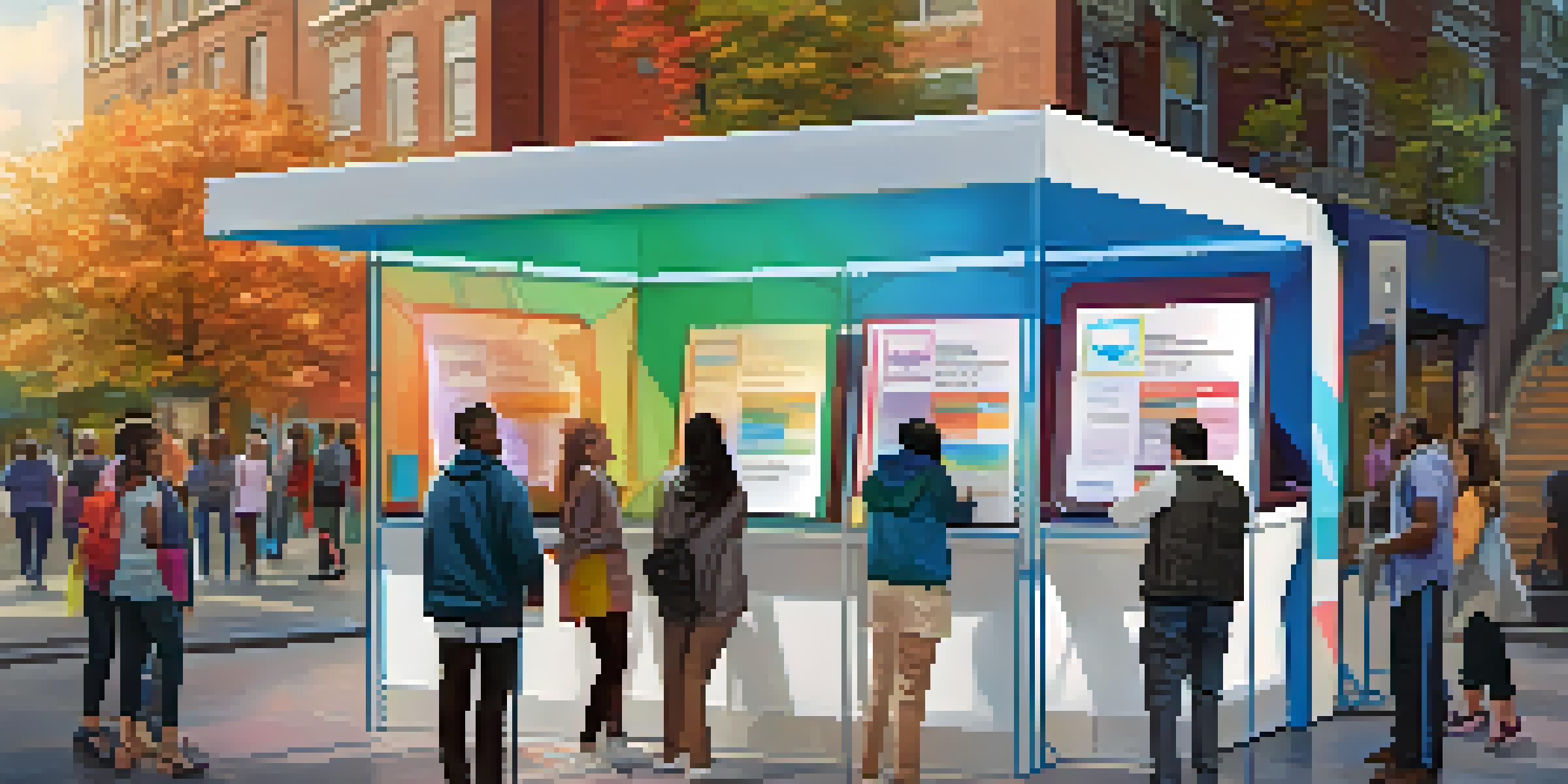 A modern voting booth in an urban setting with diverse people using touchscreen interfaces to cast their votes.