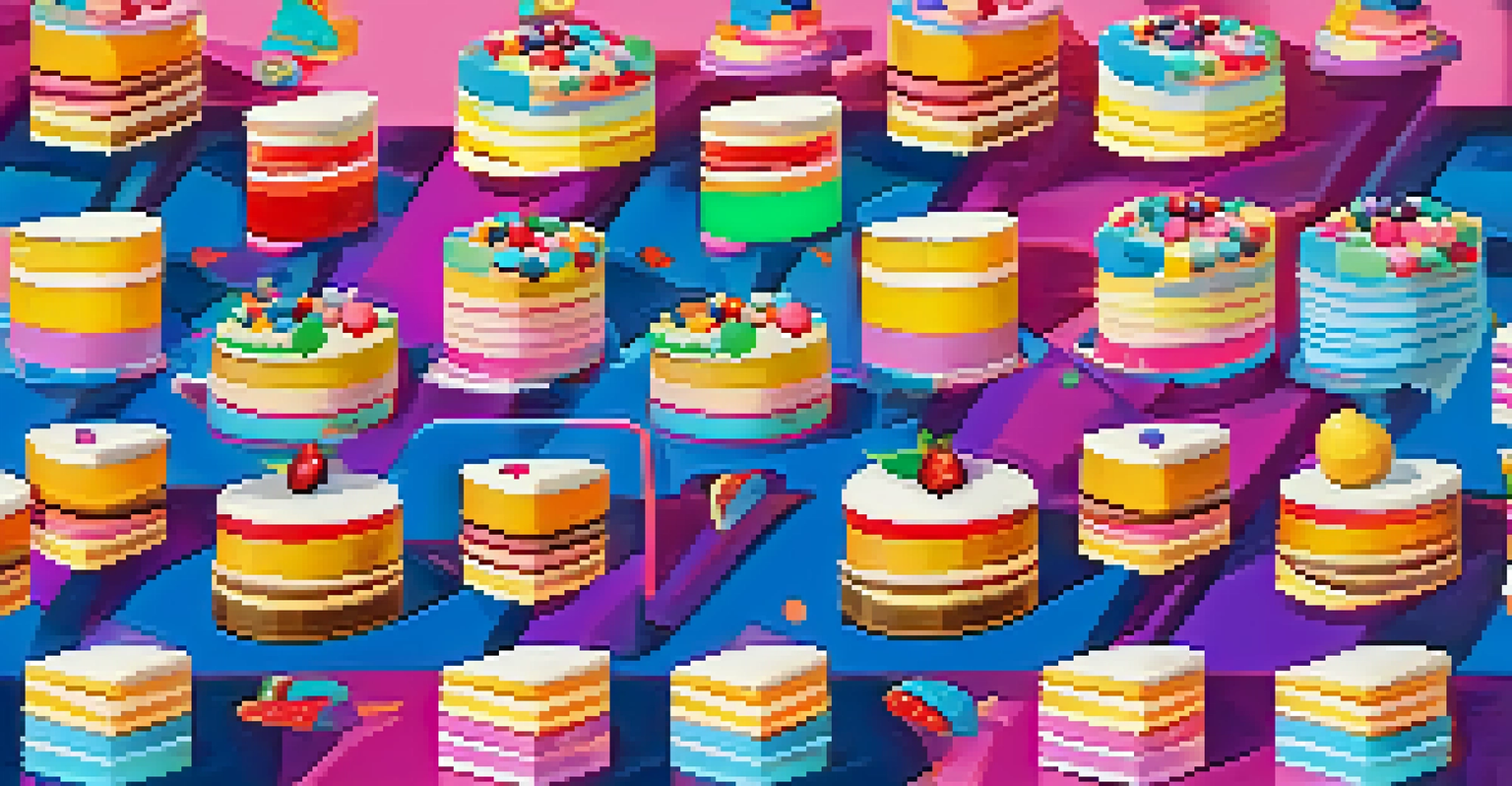An abstract layered cake representing Optimistic Rollups, with colorful toppings symbolizing various applications.
