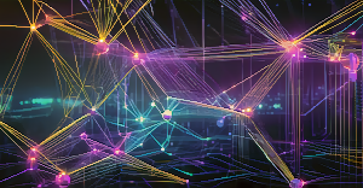An abstract image depicting interconnected nodes representing smart contracts in a blockchain, with glowing lines and a futuristic design.