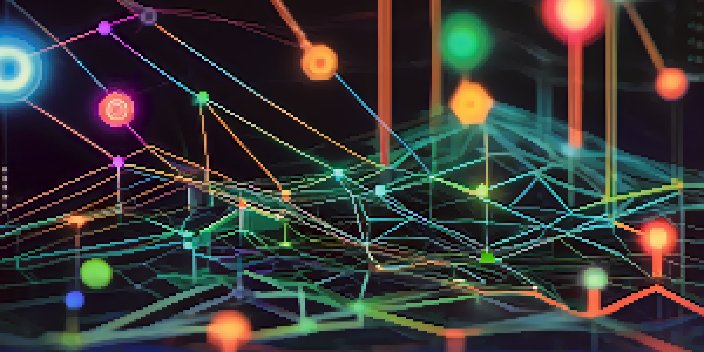 A close-up of a digital ledger interface showing colorful blockchain transactions with nodes and connections in a tech-inspired setting.