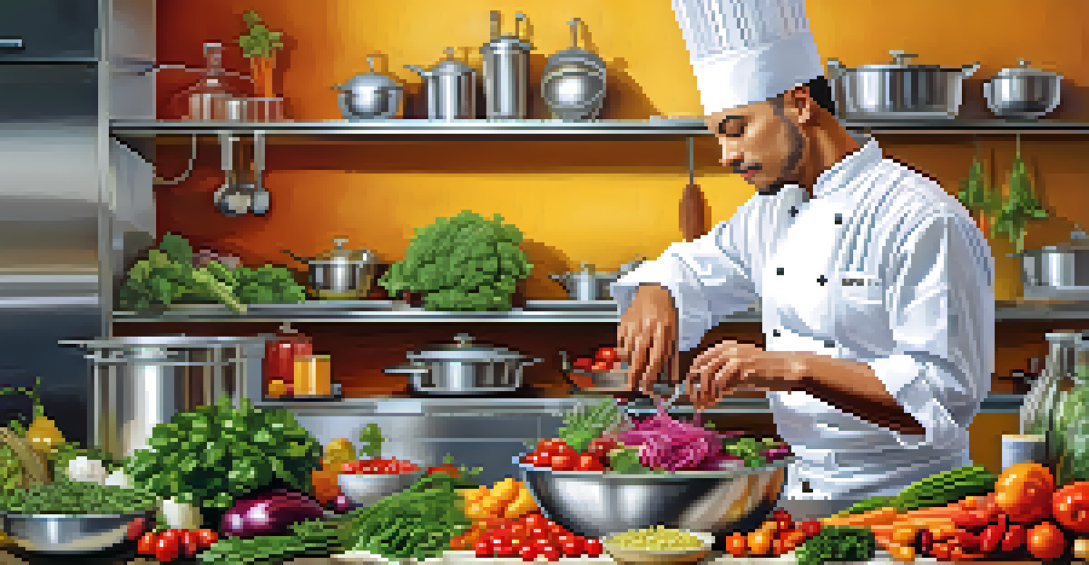A close-up view of a chef in a busy kitchen preparing fresh ingredients, highlighting the importance of quality in cooking.