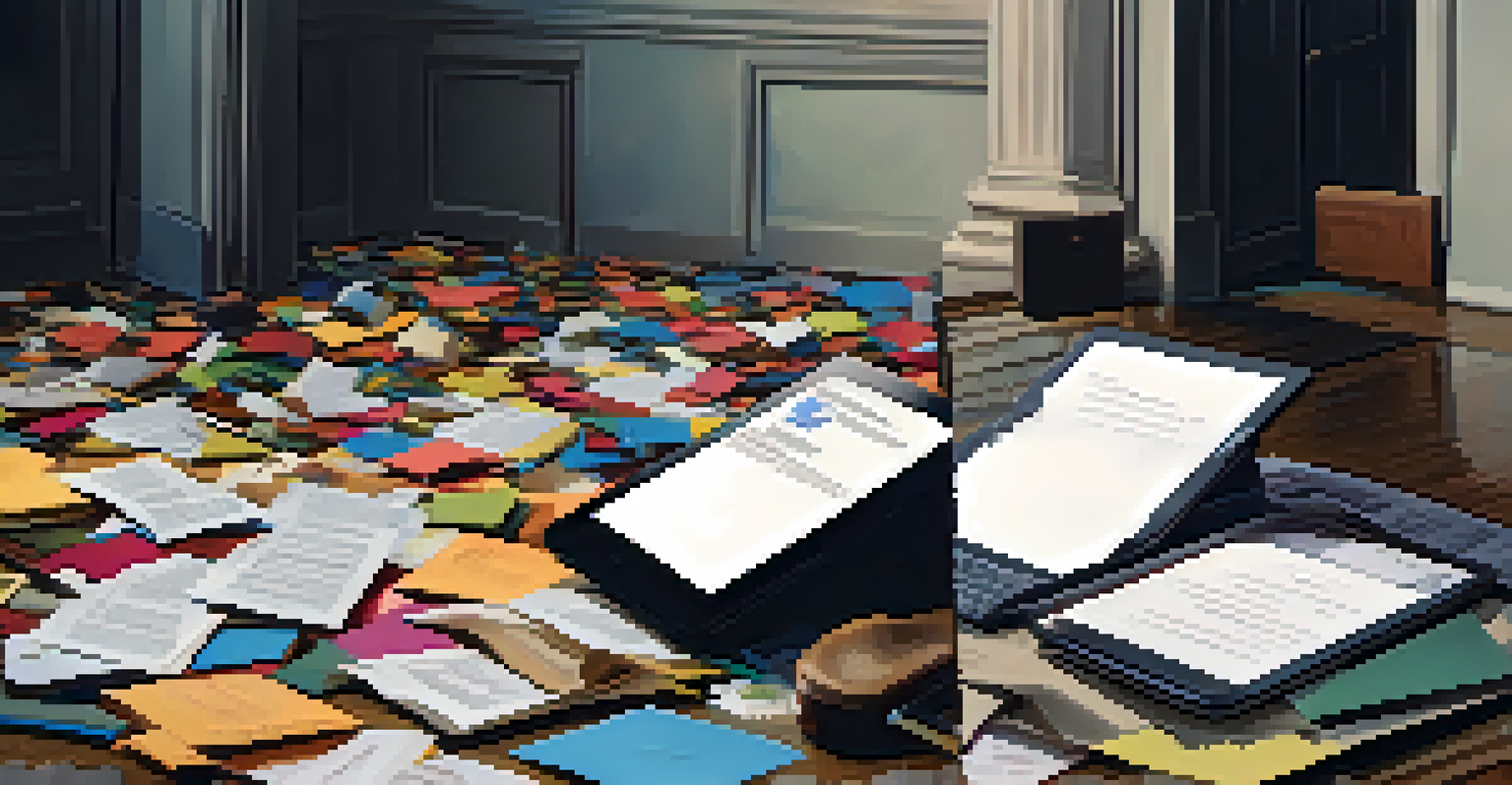 Split-screen image showing identity theft chaos on one side and a person confidently managing their digital identity on a tablet on the other.