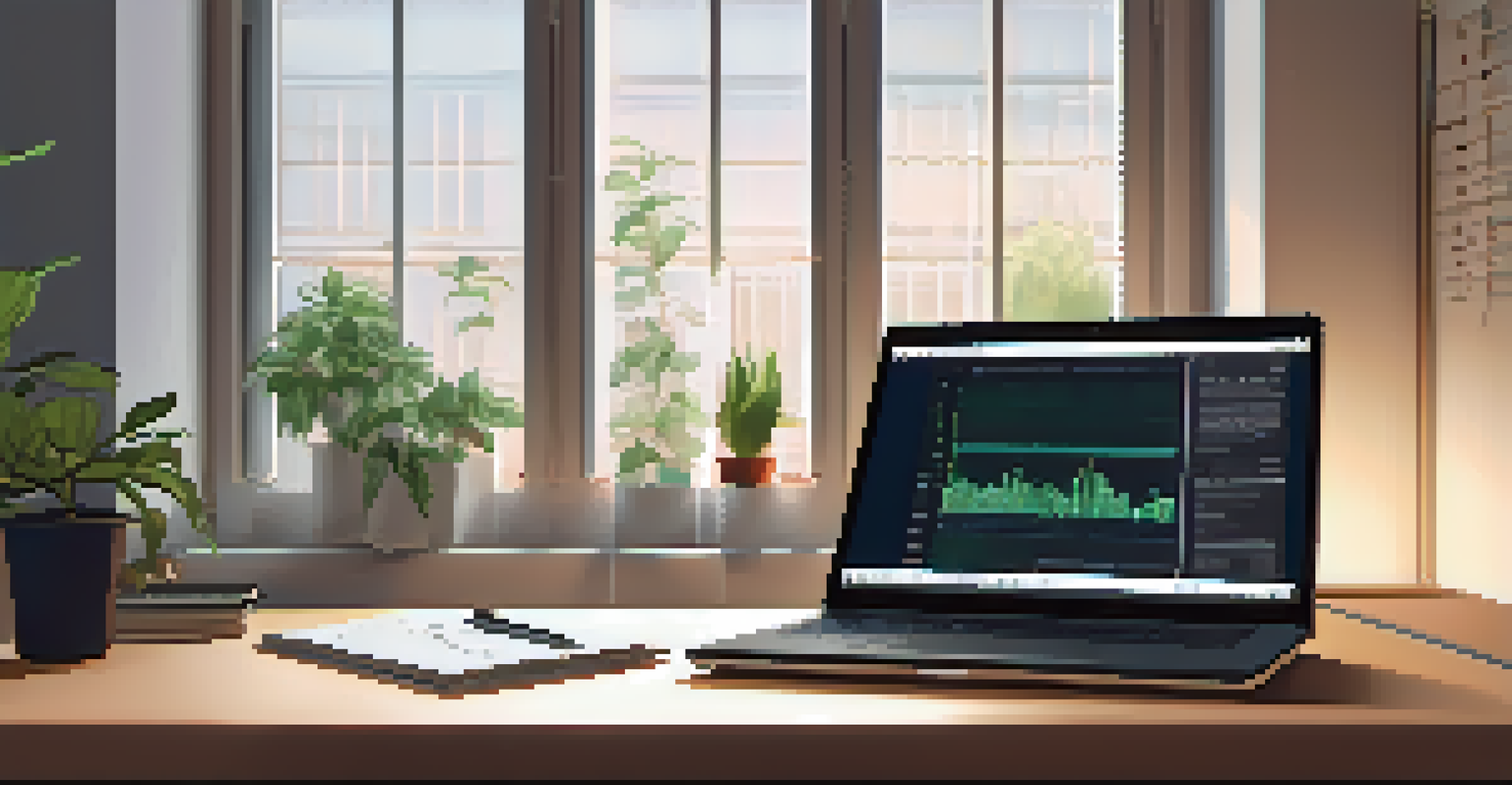 A serene office scene with a laptop displaying zero-knowledge proof interface, surrounded by plants and natural light.