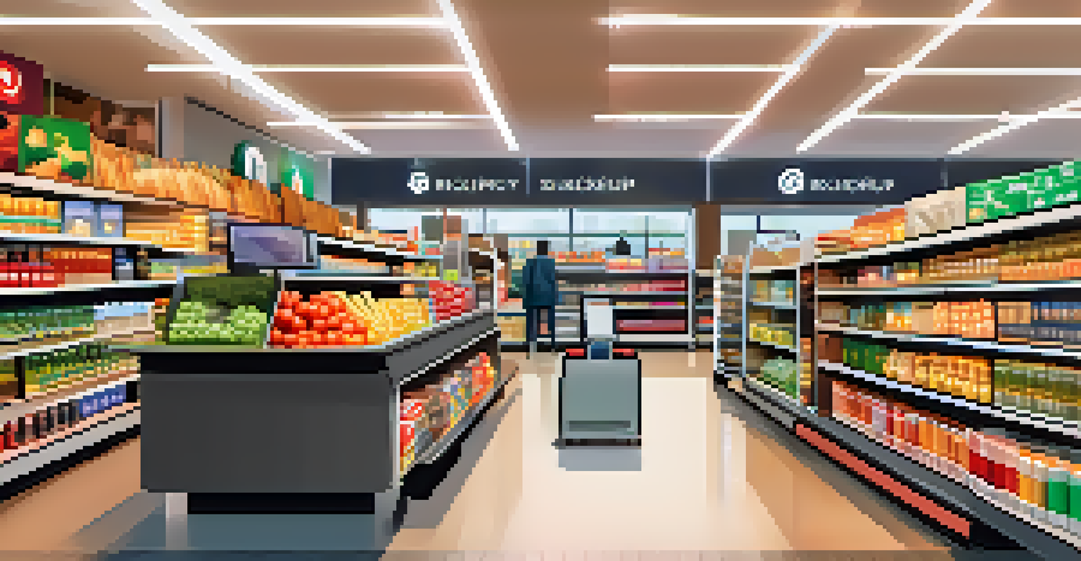 A grocery store checkout scene showing bundled items being processed together.