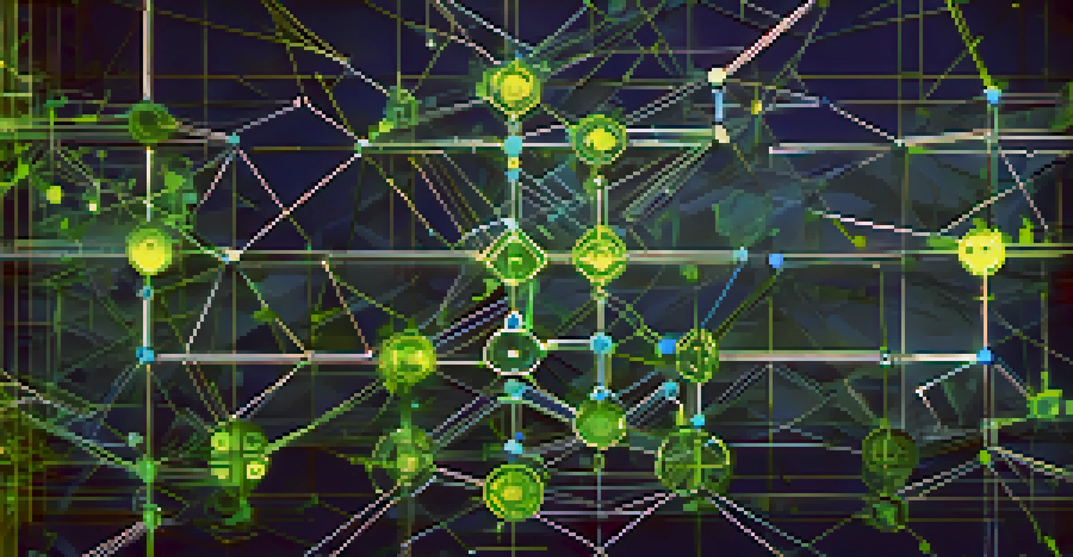 An abstract image of a blockchain network with interconnected nodes and chains, overlaid with security shields and locks in deep blue and green colors.