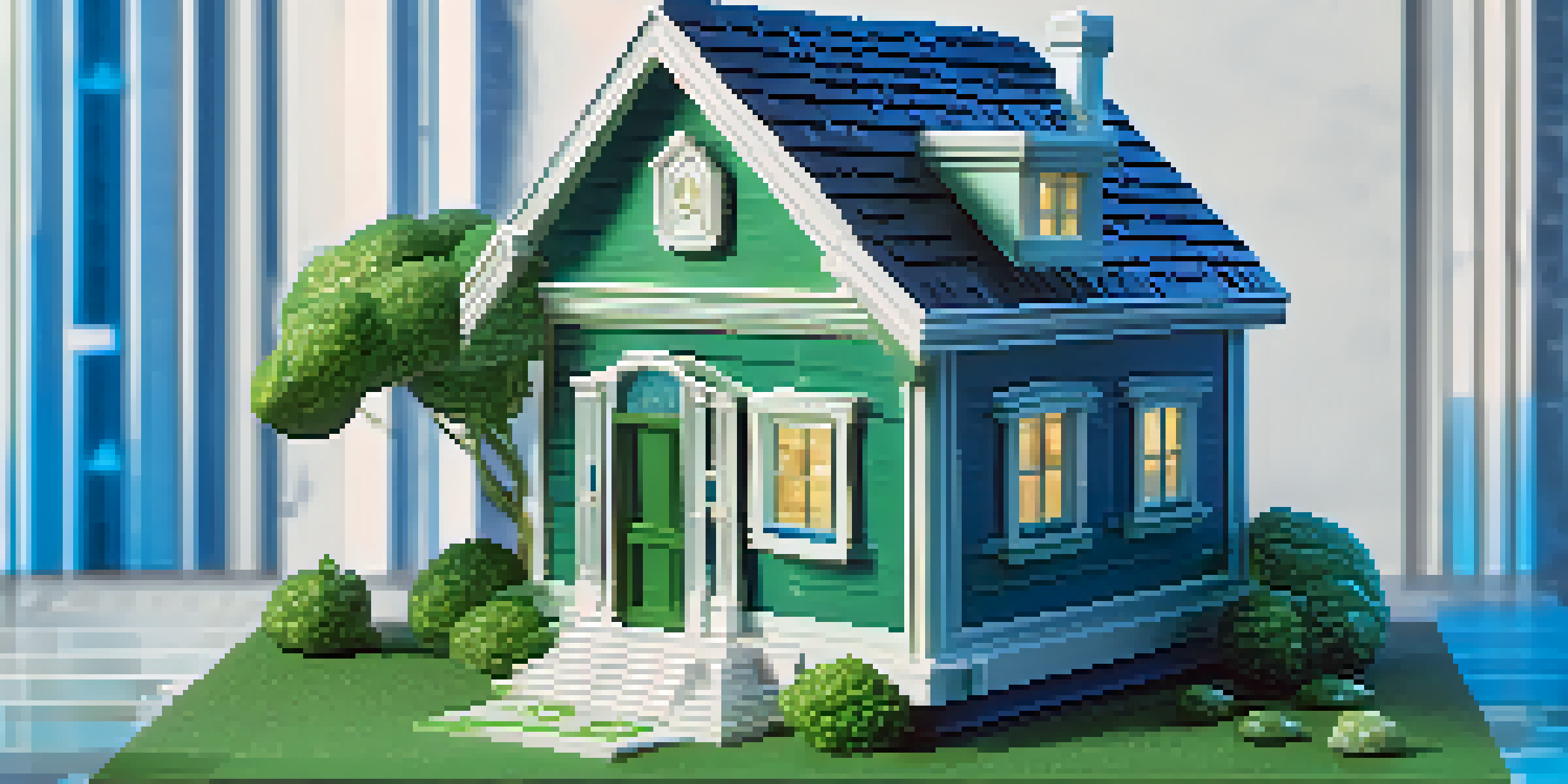 Close-up of a digital token representing real estate, featuring a miniature house and a blockchain symbol in a blue and green color scheme.