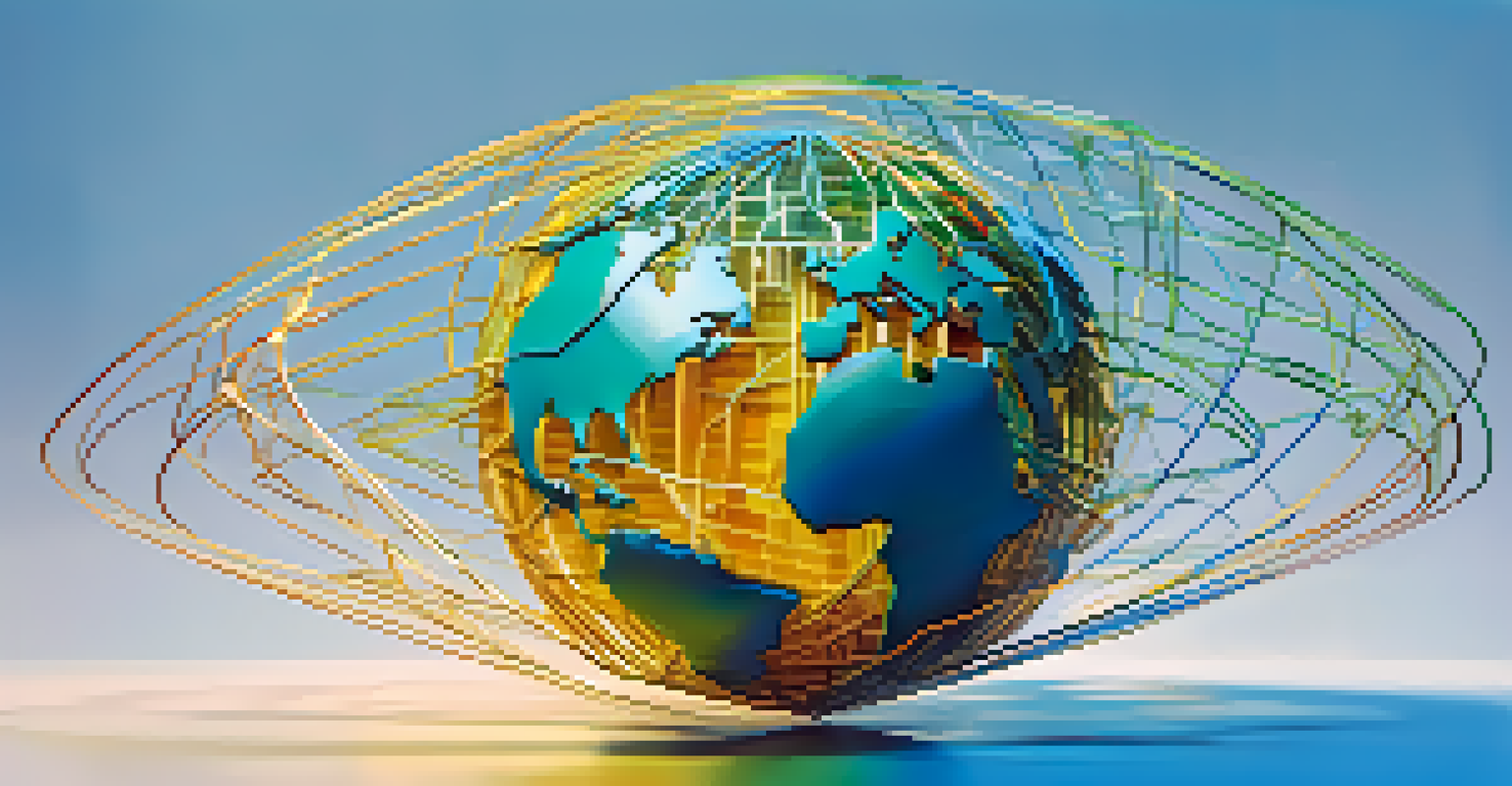 An abstract image symbolizing data sovereignty, with a globe and a digital lock amidst interconnected lines.