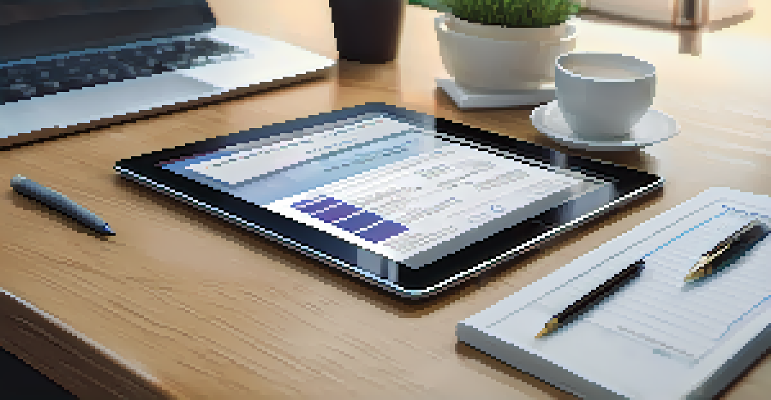 A close-up of a tablet showing a smart contract for real estate transactions in a modern office setting.