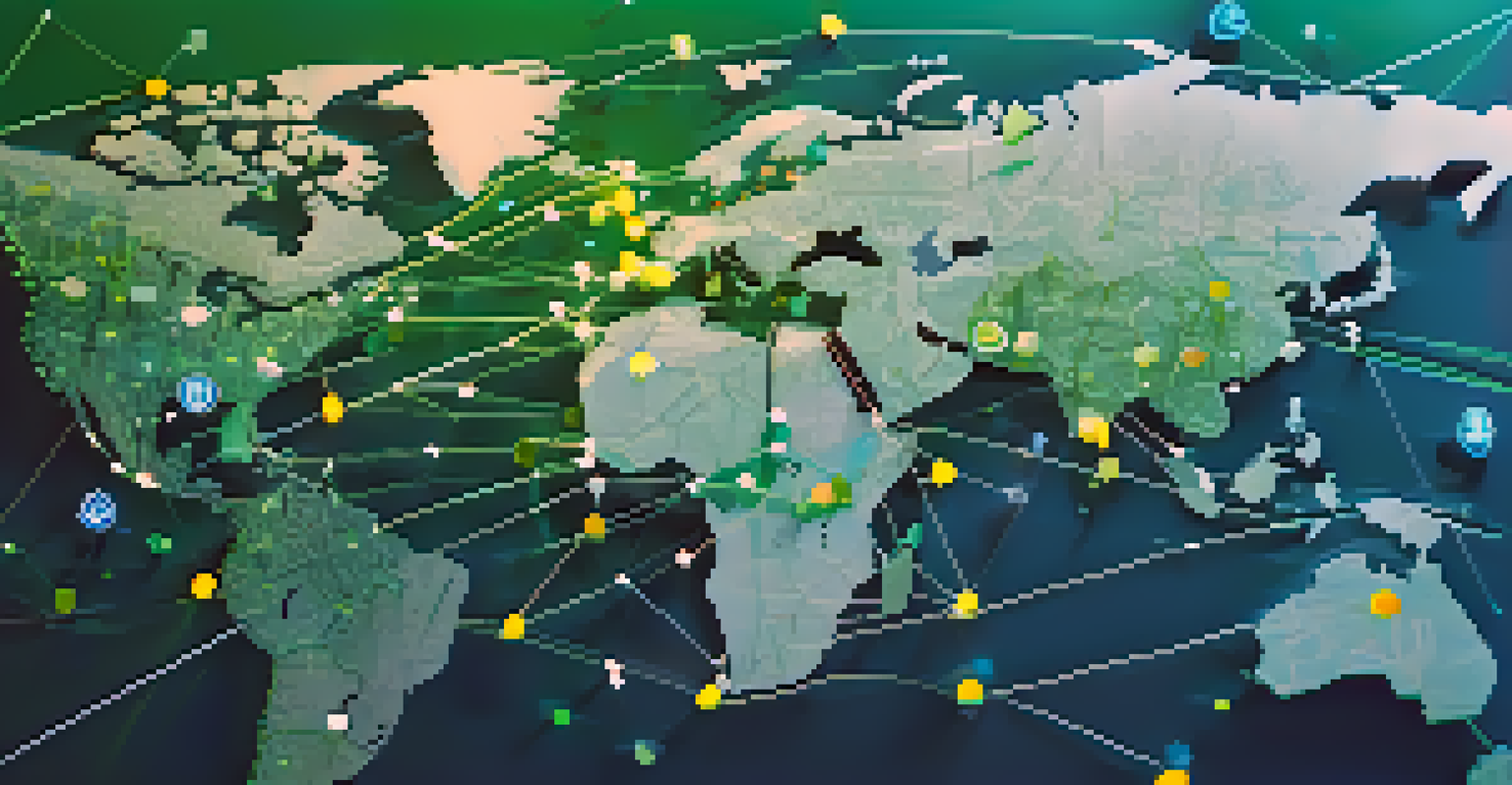 A global map with pins in cities like New York, Tokyo, and Nairobi, connected by lines, illustrating the network of Ethereum user groups.
