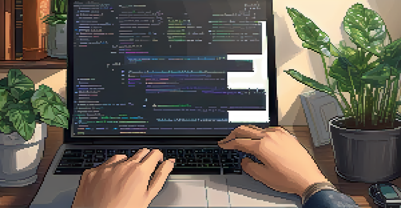 A developer's hands typing on a keyboard, with Ethereum smart contract code on the screen in a cozy room with warm lighting.