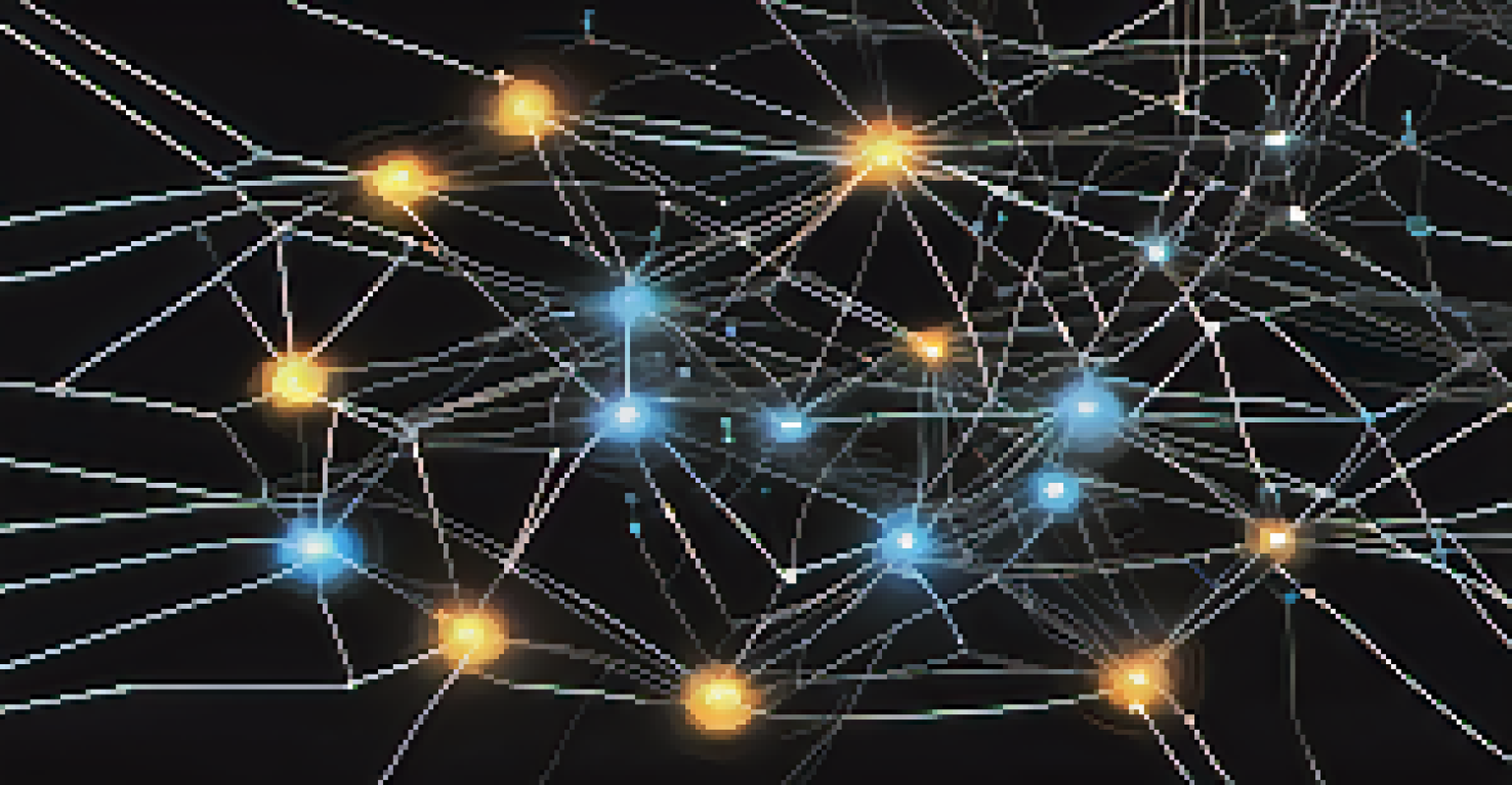 An abstract digital network with glowing nodes, representing decentralization and security.