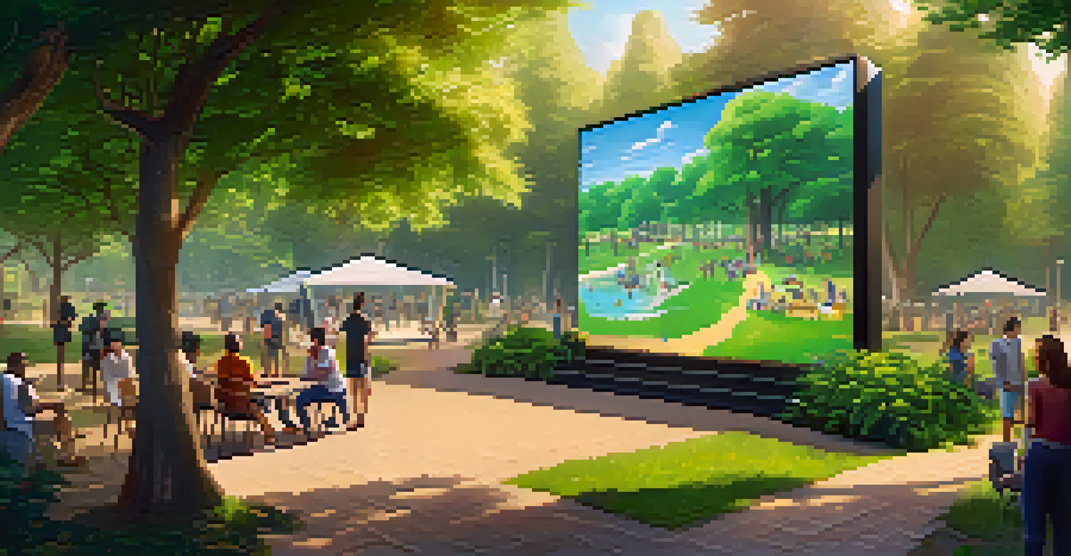 A peaceful park filled with people discussing Ethereum proposals, surrounded by trees and sunlight.