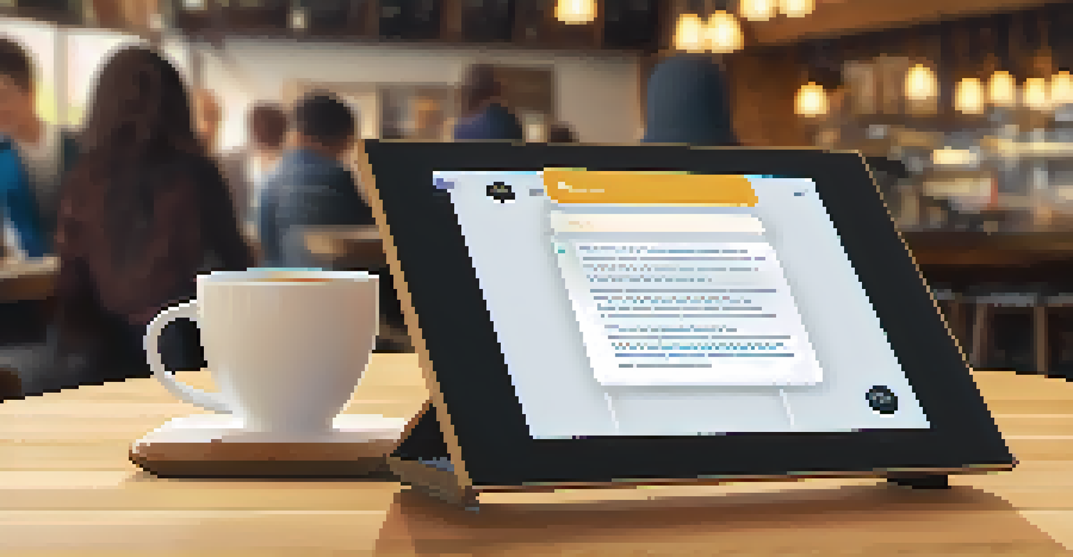A close-up of a person engaging with a smart contract interface on a touchscreen device in a coffee shop setting.