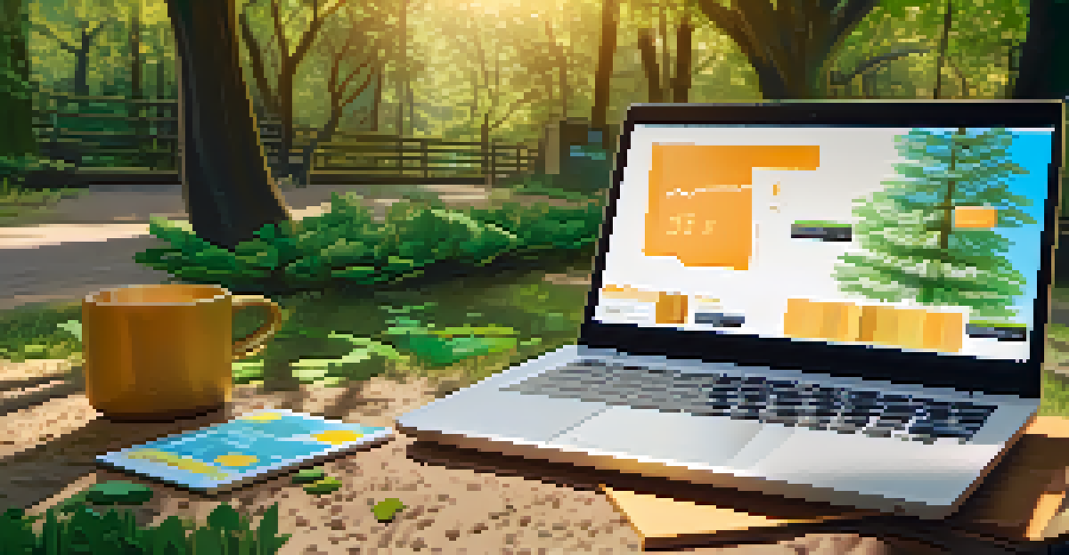 A peaceful outdoor workspace with a DeFi user researching on a laptop, surrounded by nature and sunlight, emphasizing security and knowledge.