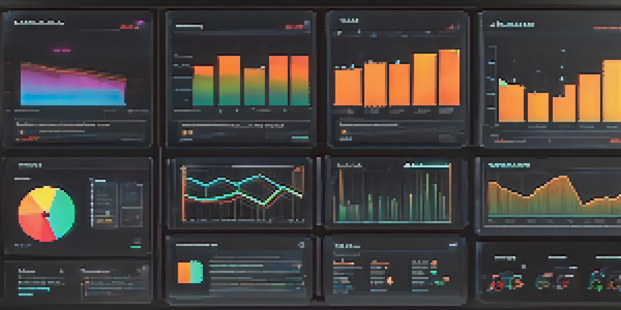 A digital dashboard showcasing real-time data feeds with vibrant graphs and a futuristic design against a dark background.