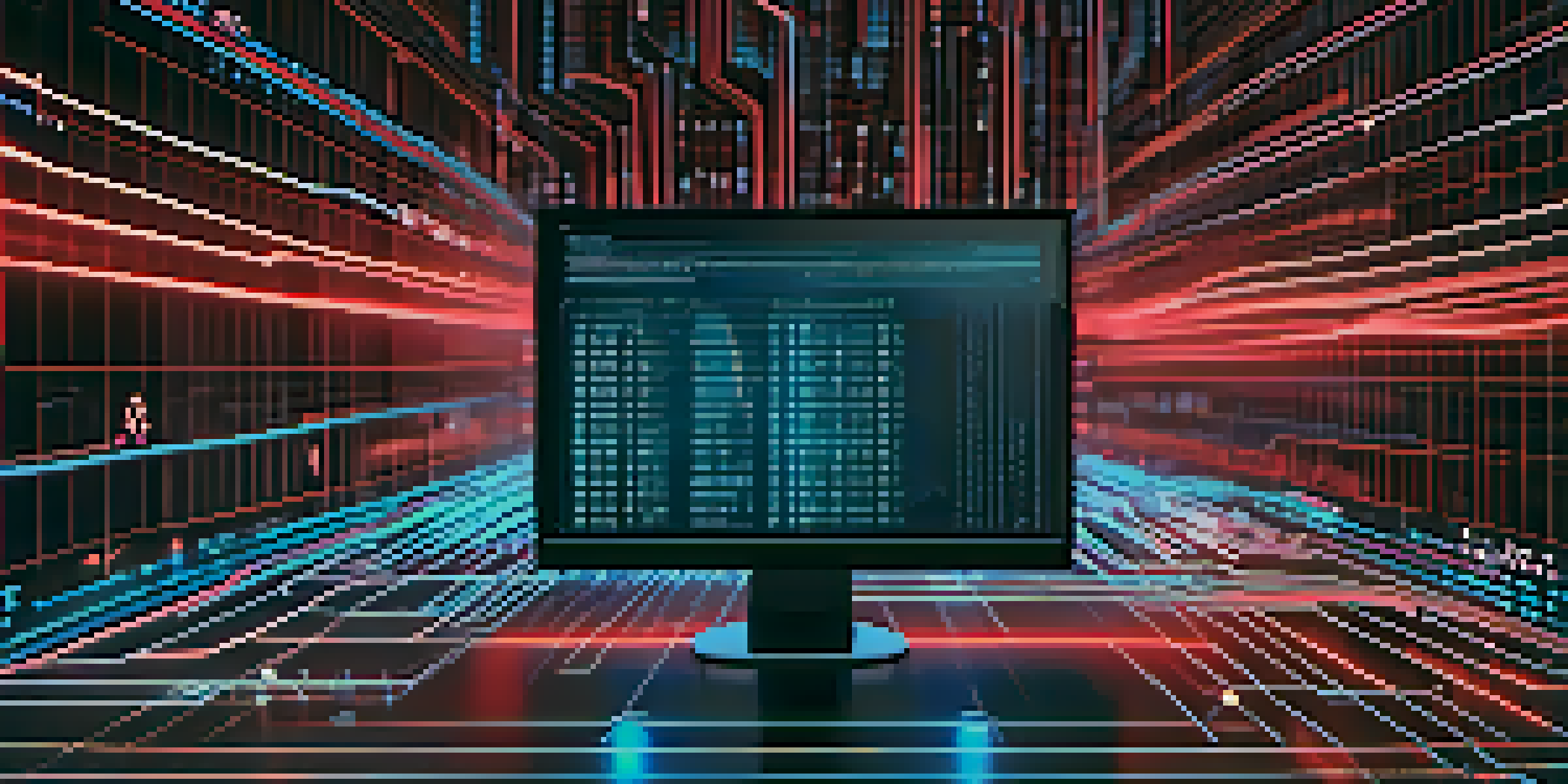 A close-up of a computer screen showing smart contract code in a futuristic setting with blue neon lights.