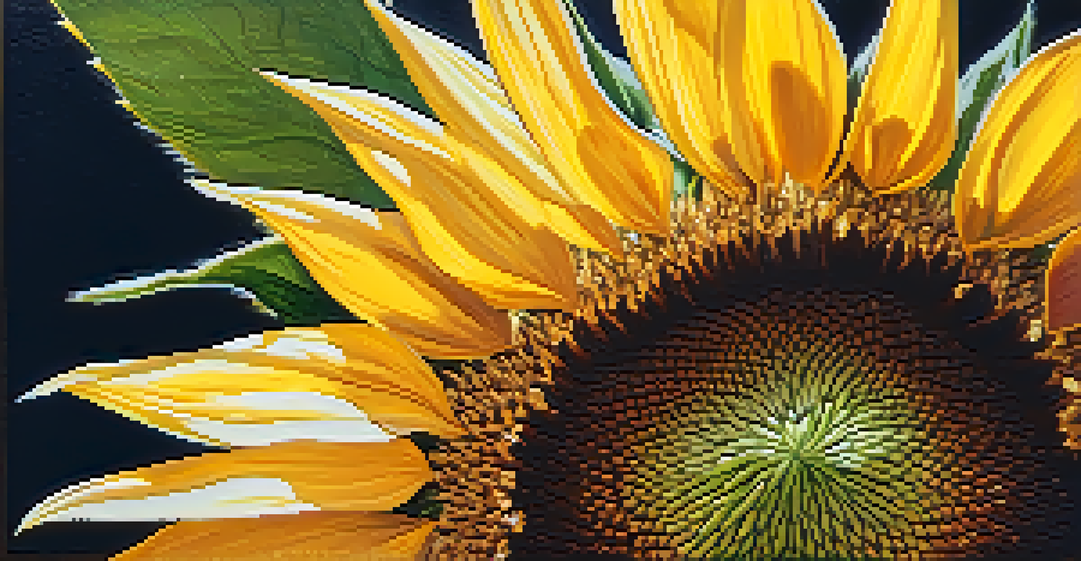 A close-up view of a sunflower in full bloom, displaying its yellow petals and brown center under soft sunlight.