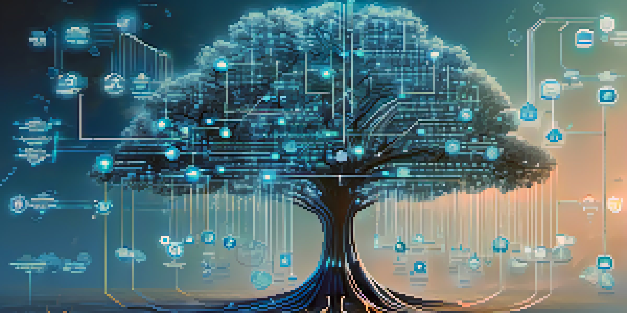 An illustration of a Merkle tree, with nodes and cryptographic hash symbols, set against a soft blue gradient background.