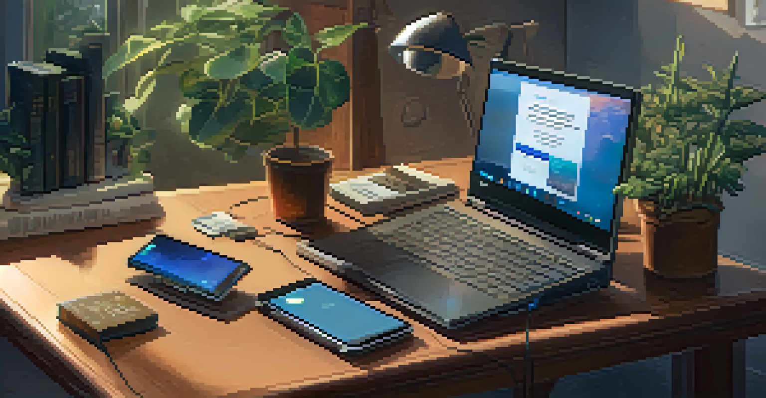 A person at a desk using a hardware wallet for Ether, with a laptop showing a digital wallet interface.