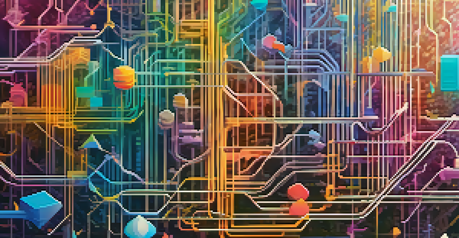 An illustration showing optimistic rollups as layers above the Ethereum blockchain with colorful data streams.