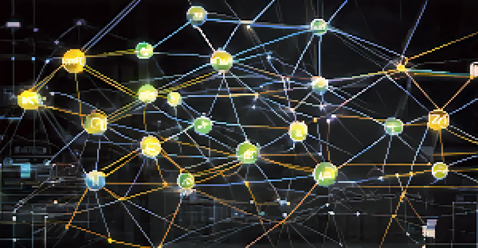 A digital illustration showing a transparent supply chain network with interconnected nodes representing various stakeholders and data flow.