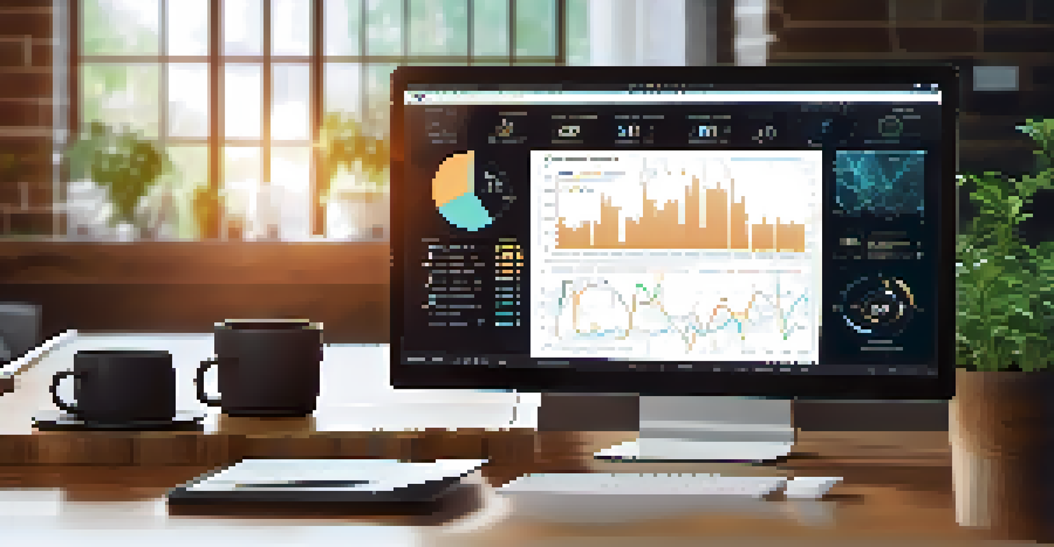 A detailed view of a blockchain interface displaying graphs and charts about liquidity pool performance on a computer screen, set in a cozy workspace.