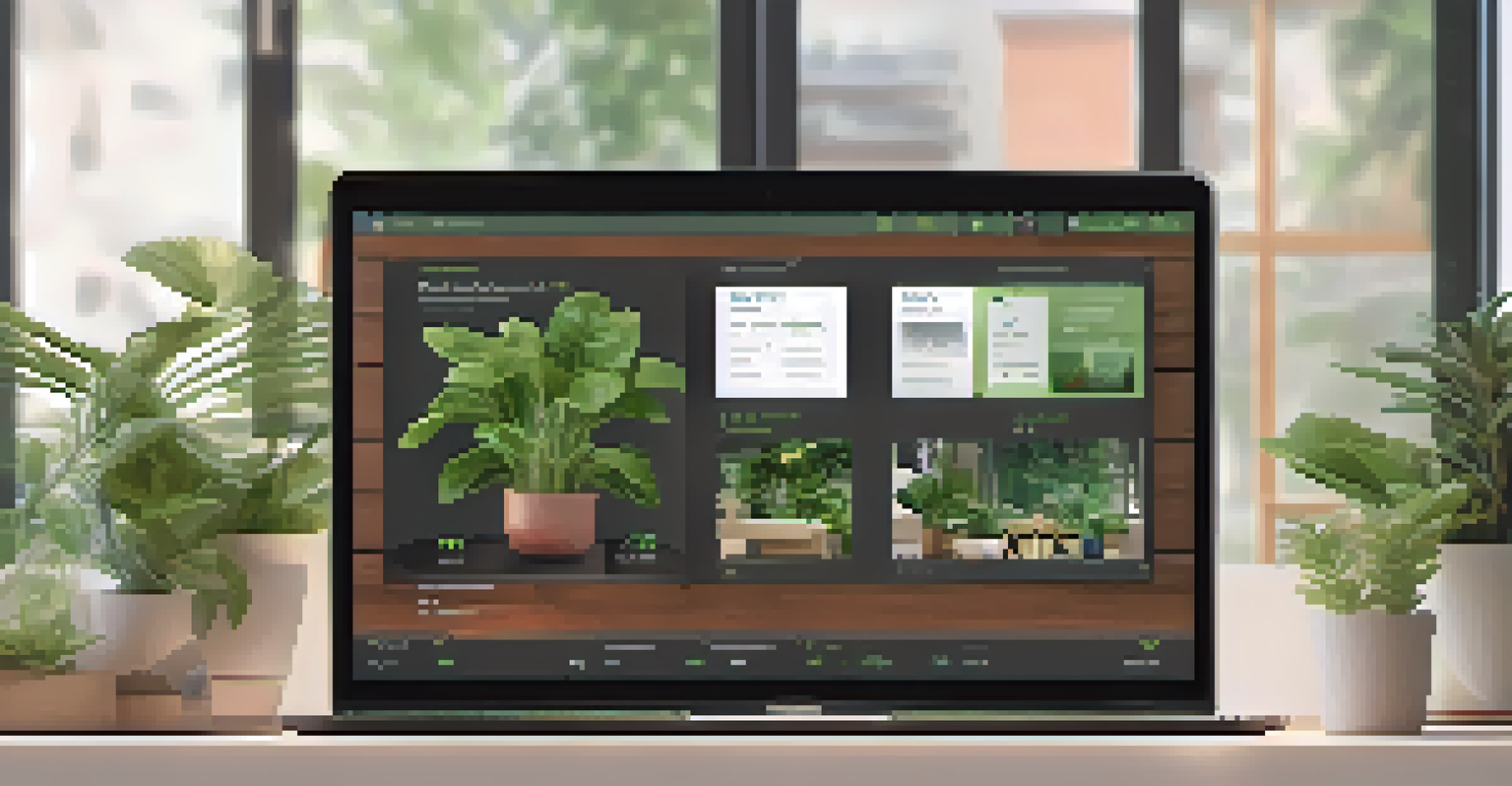 A modern laptop showcasing an intuitive user interface with user-friendly navigation, set in a cozy workspace with plants and warm lighting.