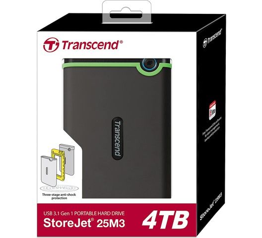 TRANSCEND Storejet 25M3 Hard Disk 4TB, USB 3.1 External Hard Drive
