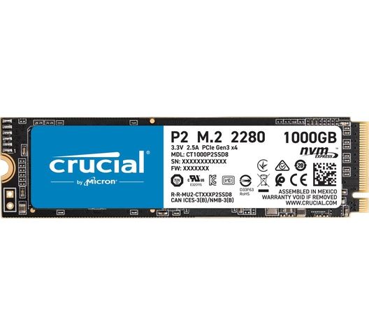   Crucial P2 1TB 3D NAND NVMe PCIe M.2 SSD Up to 2400MB/s - CT1000P2SSD8