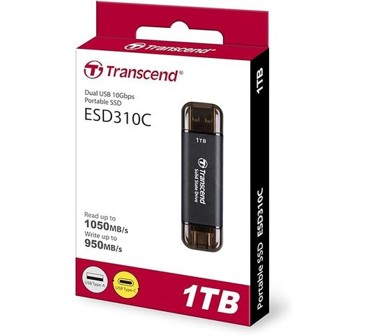 Transcend TS1TESD310C 1TB Portable SSD, ESD310C, USB 10Gbps with Type-C and Type-A