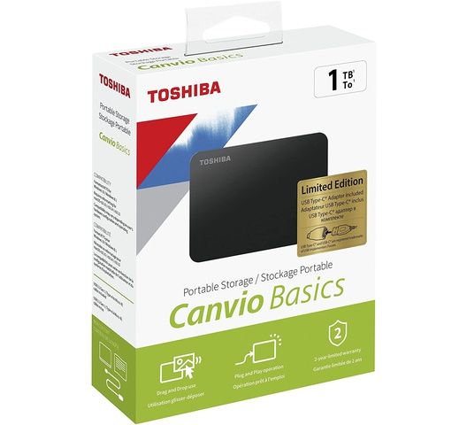 Toshiba Canvio Basics 1TB Portable Hard Drive - Black