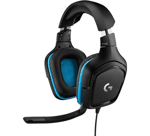 Logitech G432 Wired Gaming Headset, 7.1 Surround Sound, DTS Headphone:X 2.0, Flip-to-Mute Mic, PC (Leatherette) Black/Blue