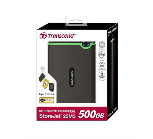 500 GB TRANSCEND Storejet 25M3 External Hard Drive with USB 3.1