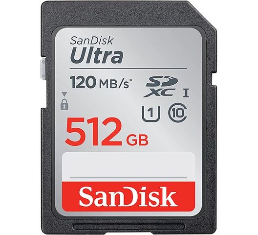 SanDisk 512GB Ultra SDXC UHS-I Memory Card - 120MB/s, C10, U1, Full HD, SD Card