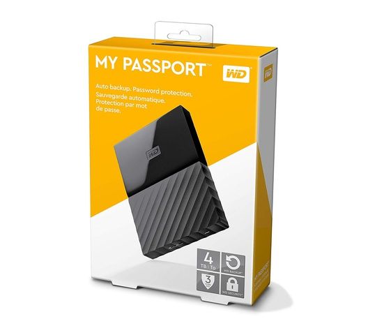   WD My Passport - 4TB - Portable External Hard Drive - USB 3.0 - WDBYFT0020BBK-WESN - Black