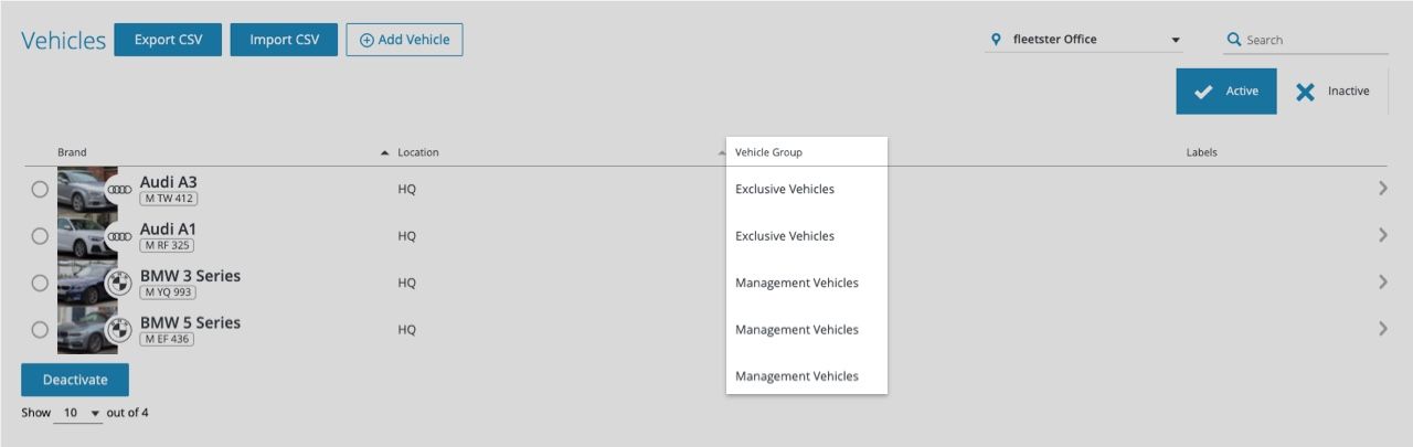 Lista de grupos de vehículos 
