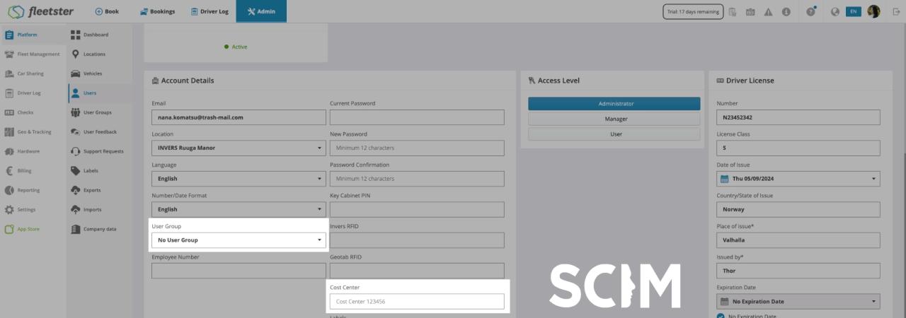 SCIM: Añadir ID de empleado y Centro de Costes 