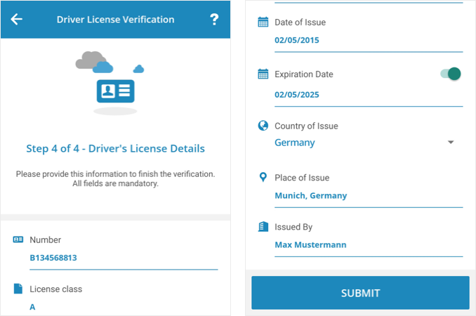Nuevo paso para actualizar los datos del permiso de conducir en el flujo de verificación en Mobile