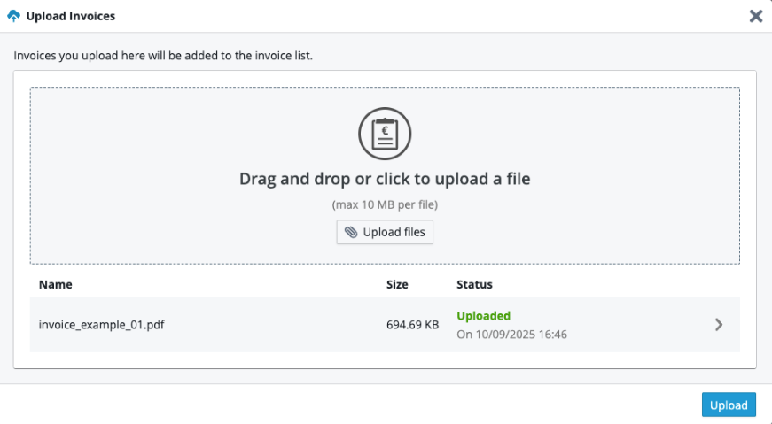 Invoice documents upload view