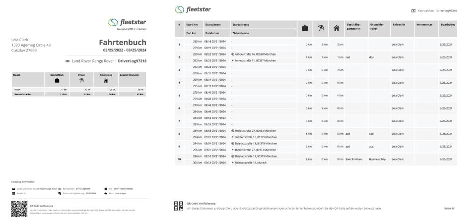 Fahrtenbuch PDF-Exports Verbesserungen 